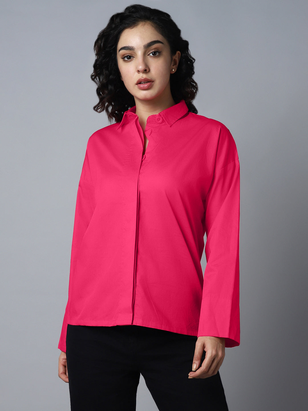 Classic Boxy Spread Collar Long Sleeve Casual Shirt