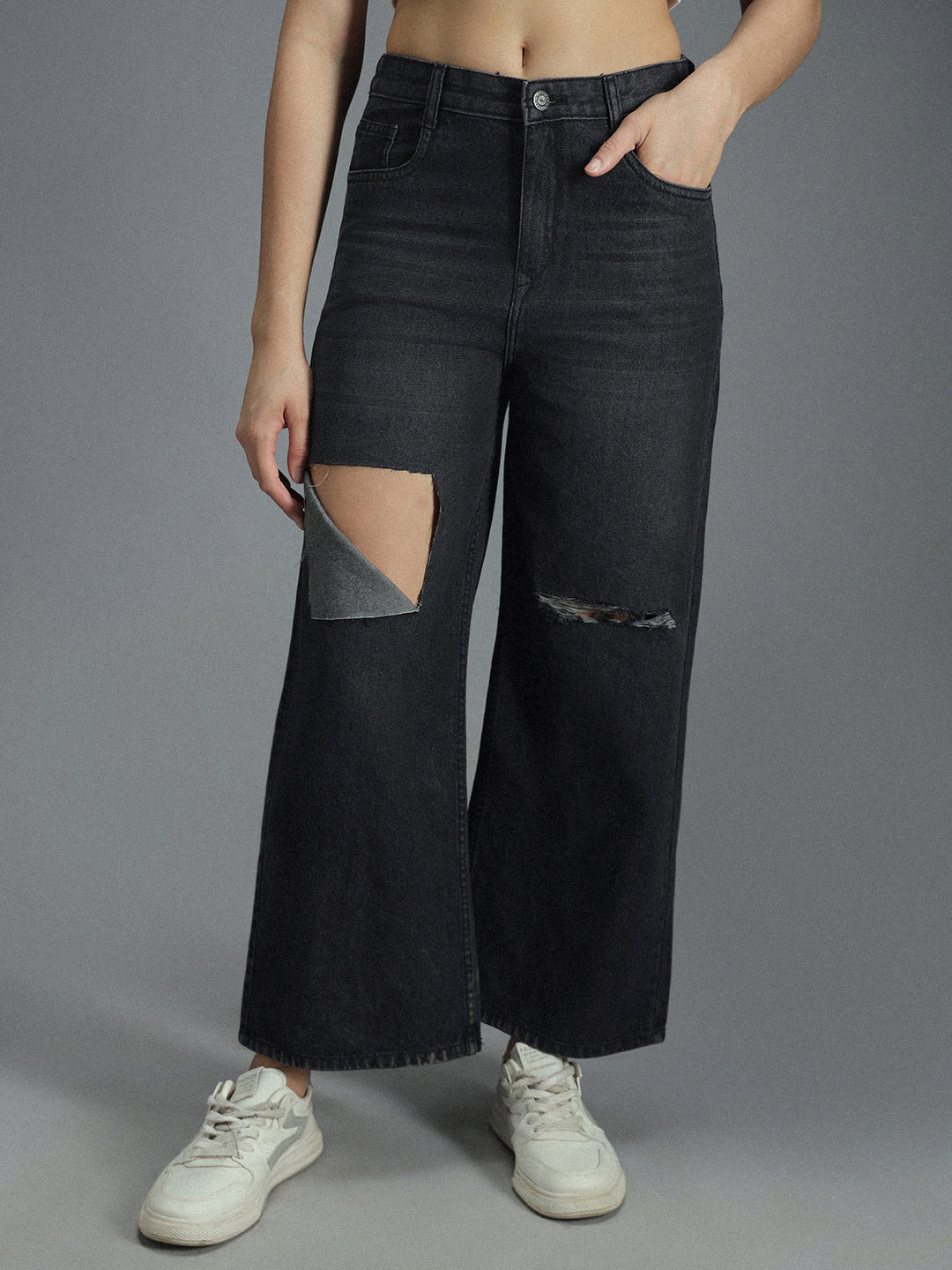 Women 90s Baggy Stretchable Distress Cotton Jeans