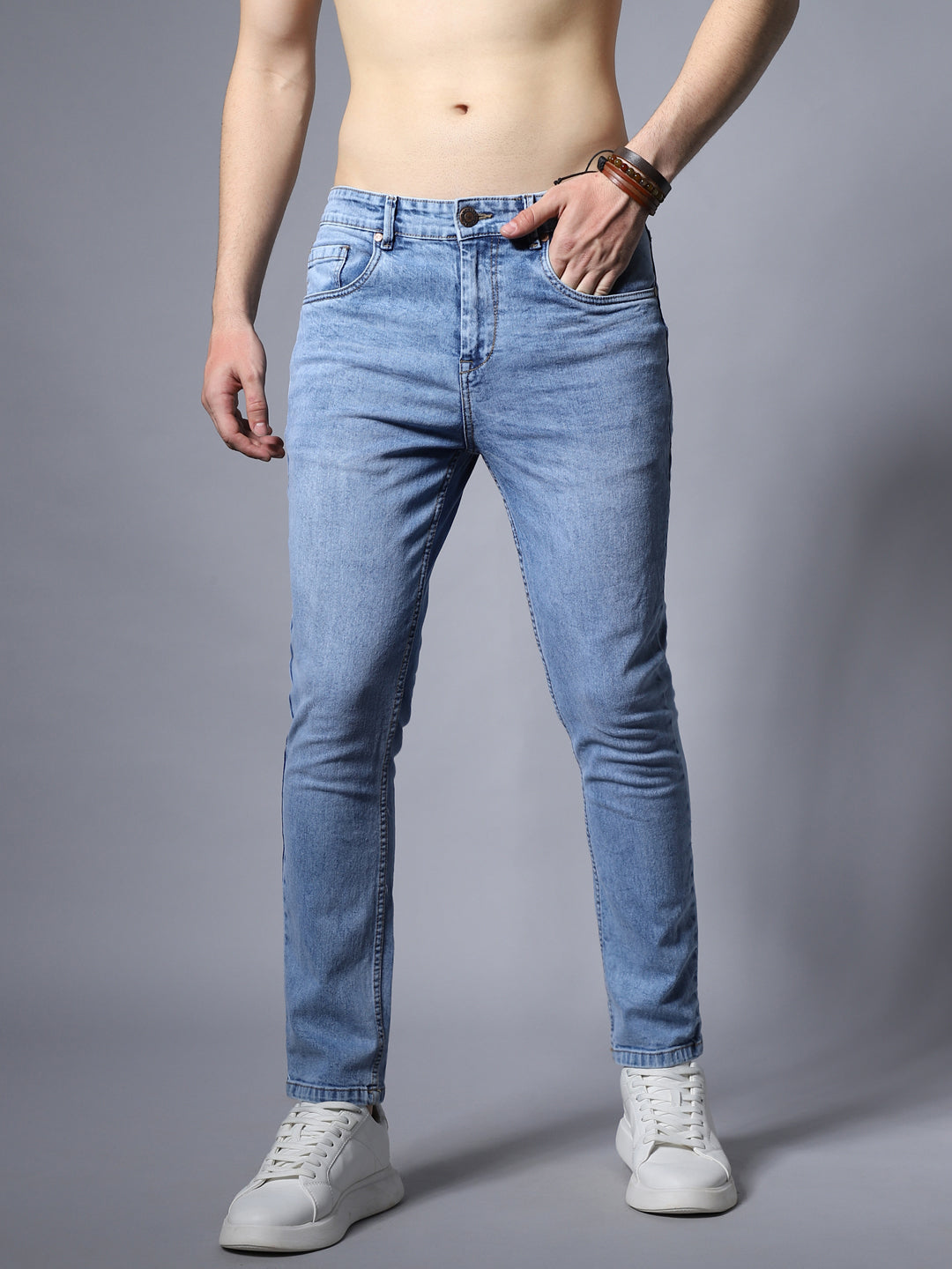 Men Straight Fit Clean Look Stretchable Jeans