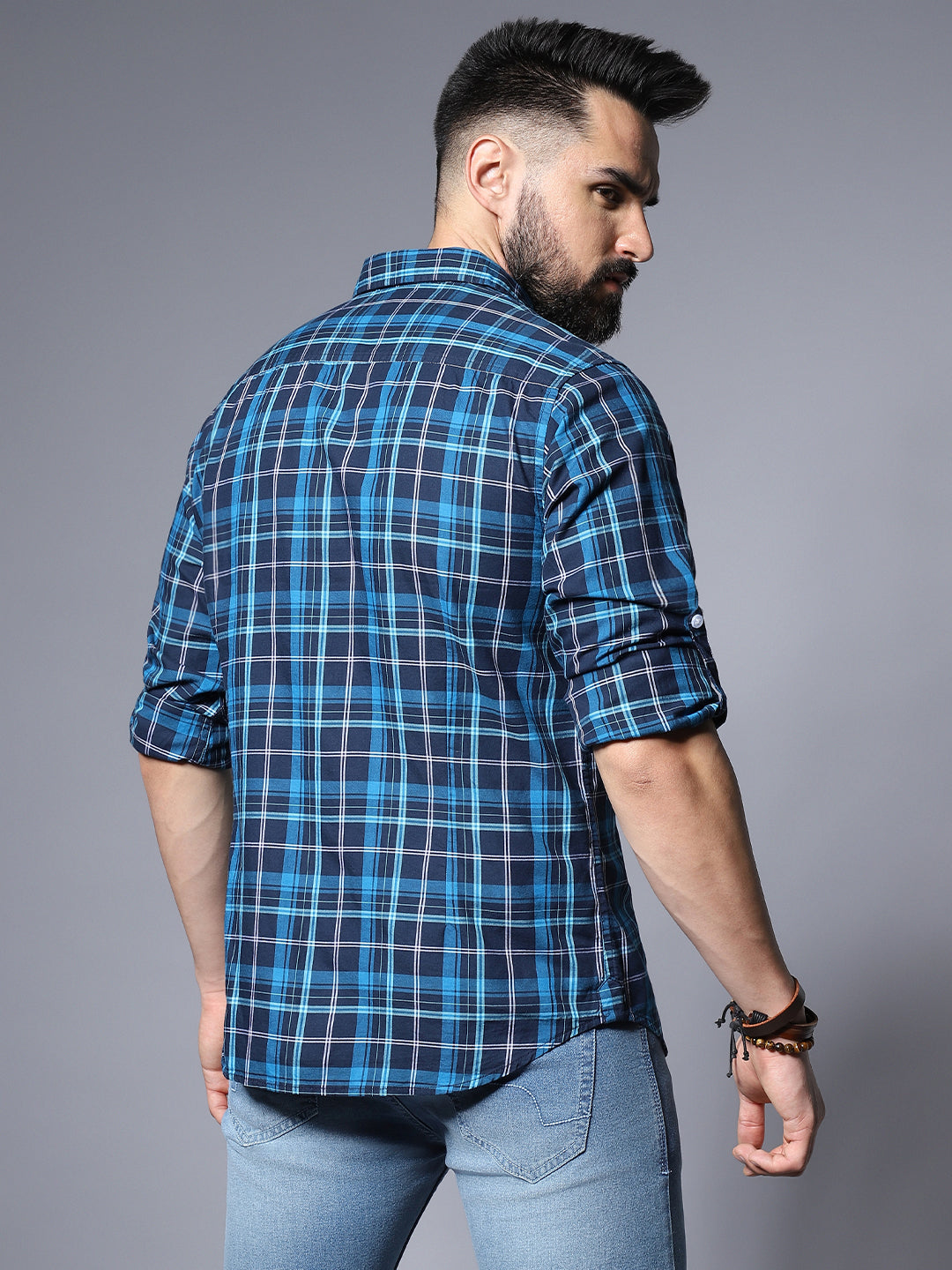 Men Blue Classic Opaque Checked Casual Shirt