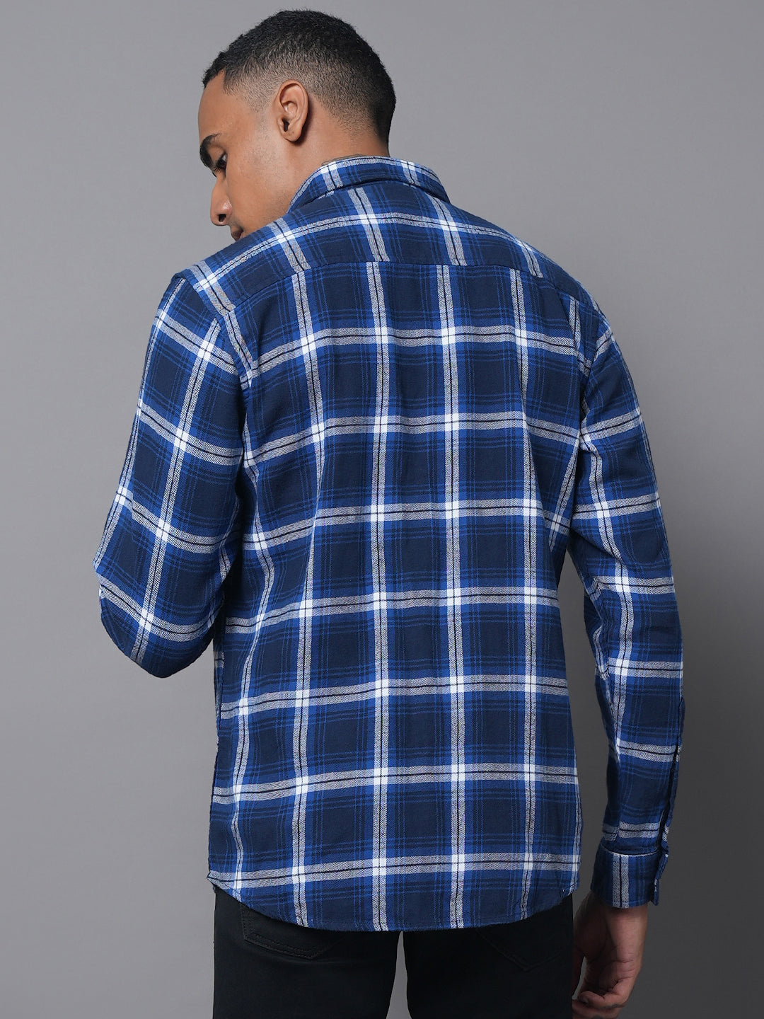 Classic Tartan Checks Spread Collar Long Sleeve Cotton Casual Shirt