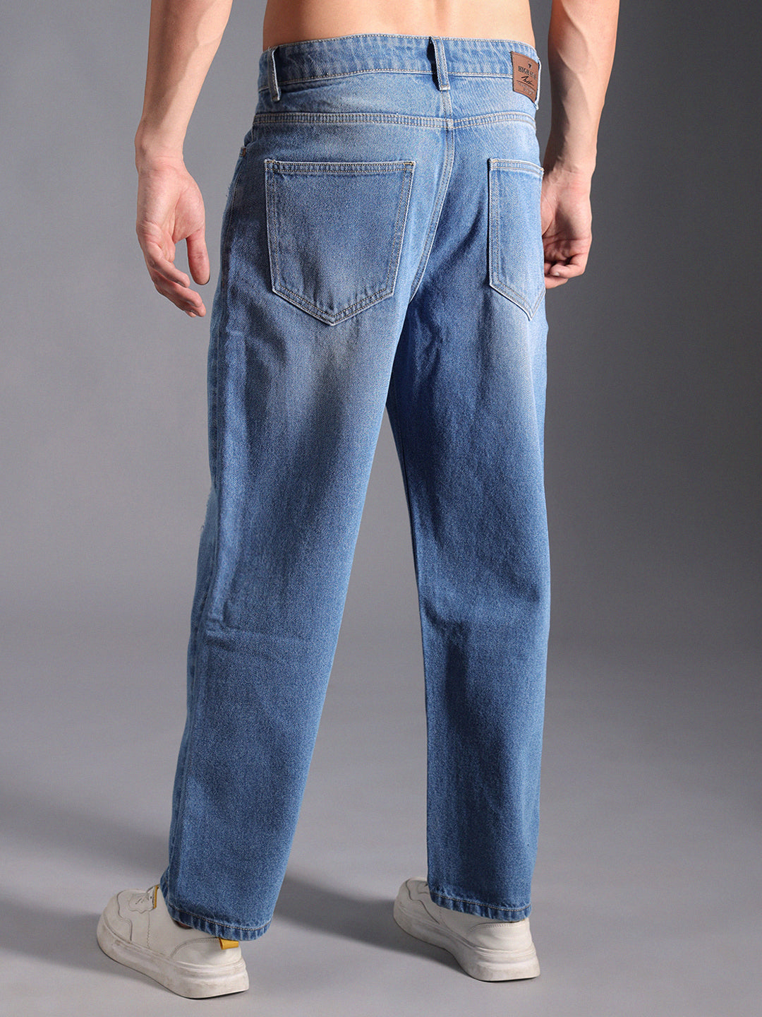 Men 90s Relaxed straight Fit Heavy Distressed Fade Cotton Jeans