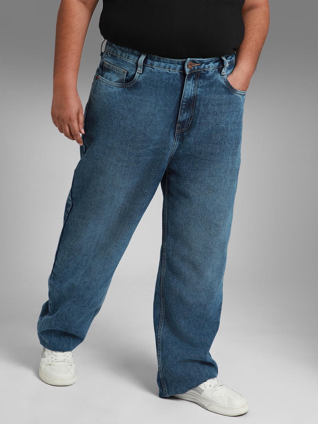 Men Plus Size Straight Fit Mid Rise Jeans