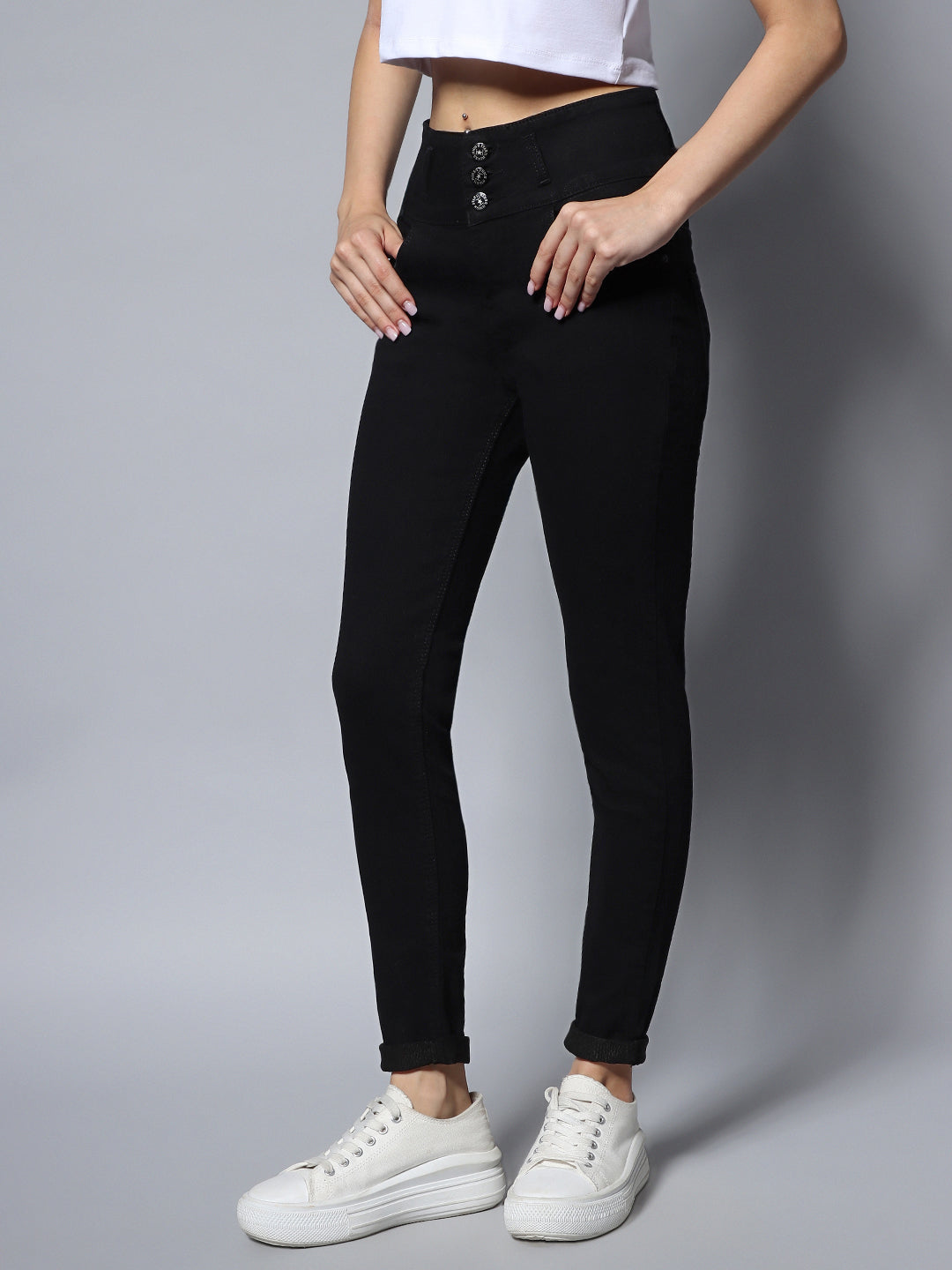 Women Black Slim Fit High-Rise Clean Look Stretchable Jeans