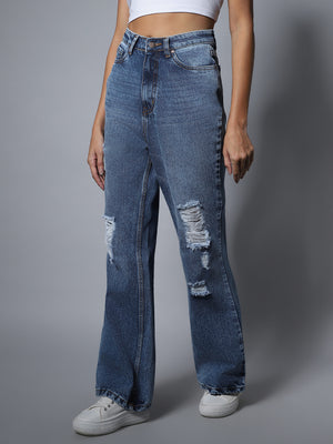 Non Stretch Flare Fit High Distress Jeans