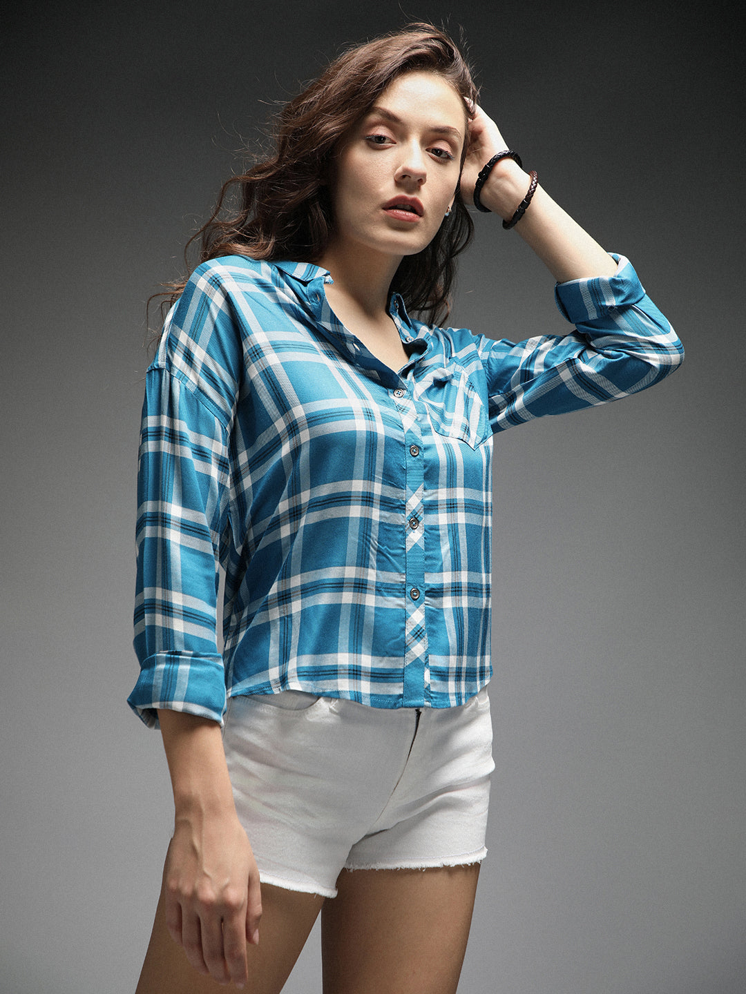 Standard Tartan Checks Spread Collar Long Sleeves Cotton Casual Shirt