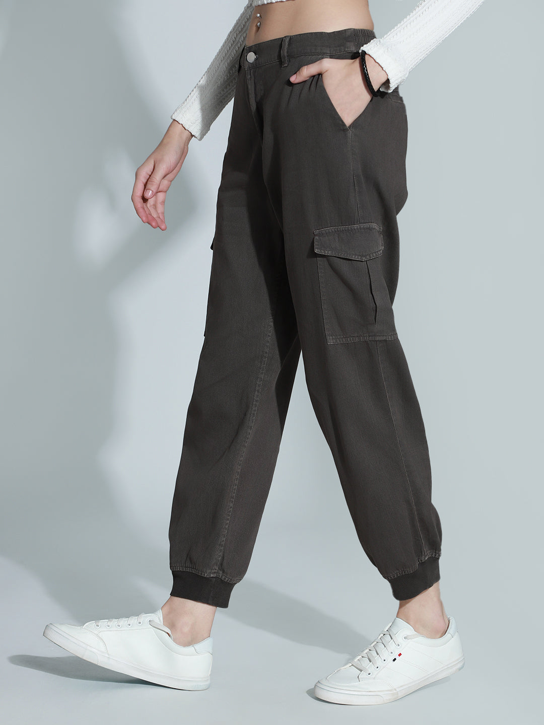 Women High-Rise Plain Cotton Joggers