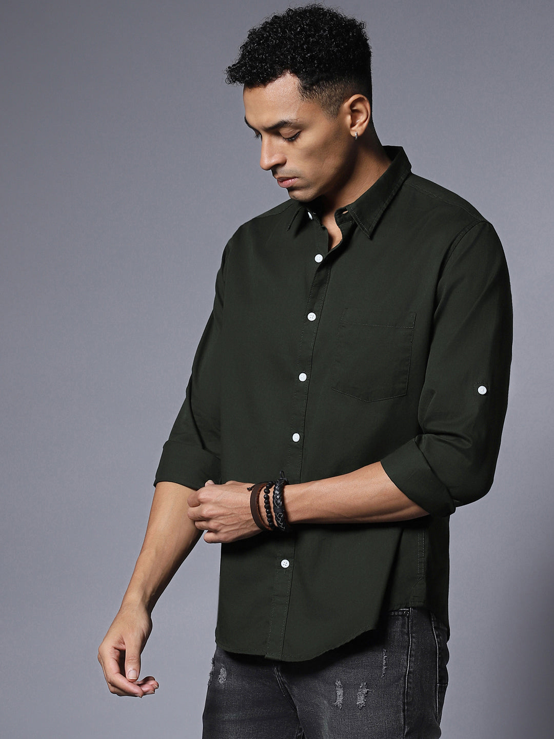 Solid Pure Cotton Casual Shirt