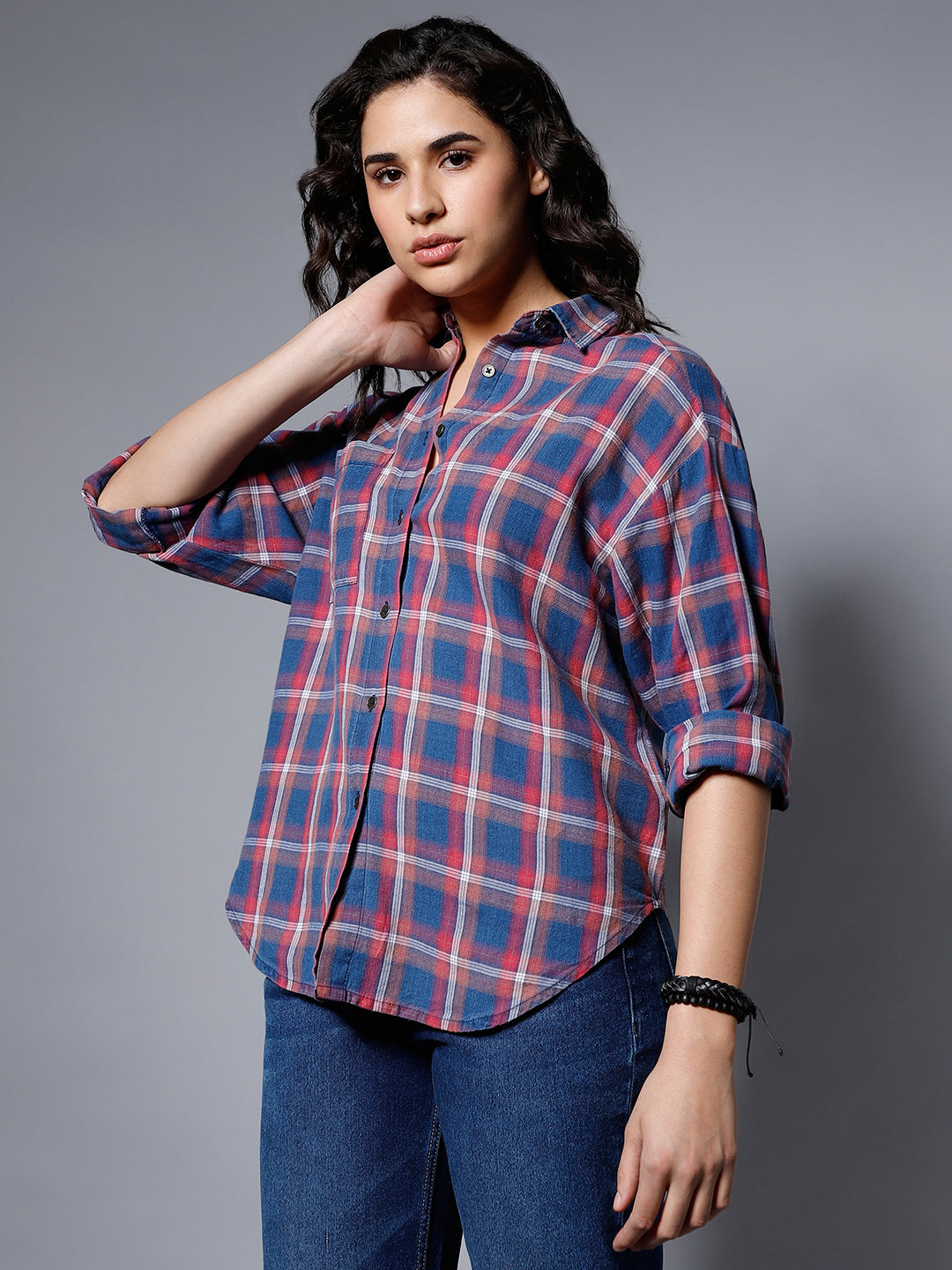 Classic Checked Spread Collar Boxy Fit Pure Cotton Casual Shirt