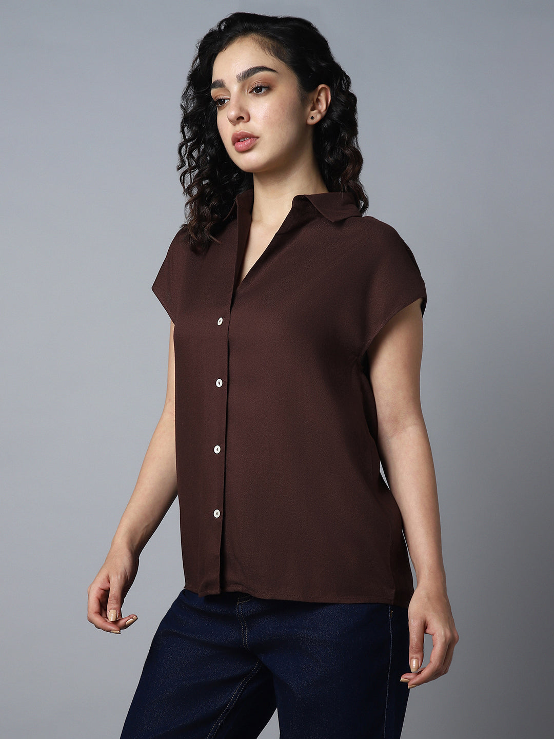 Classic Oversized Spread Collar Extended Sleeves Casual Shirt