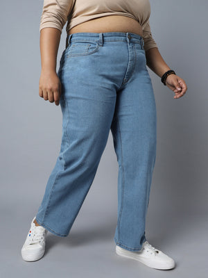 Women Blue Plus Size High-Rise Light Fade Stretchable Jeans