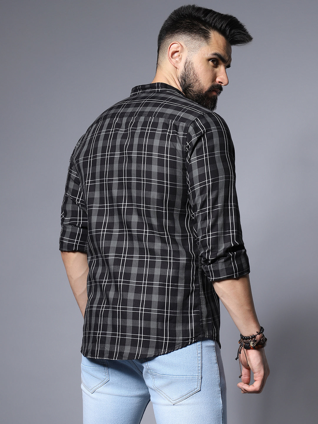 Checked Spread Collar Cotton Casual Shirt