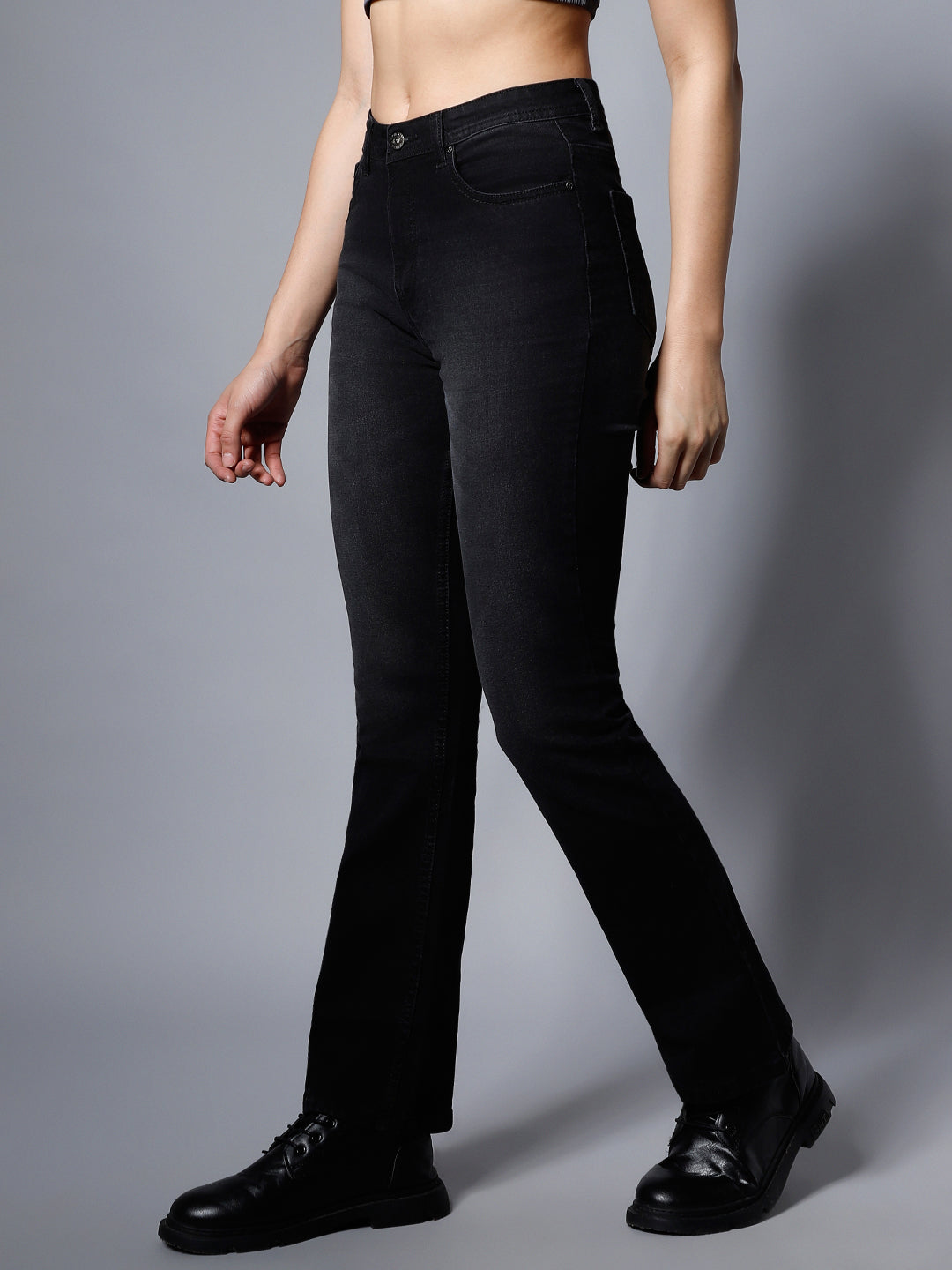 Women Black Bootcut High-Rise Slash Knee Stretchable Jeans