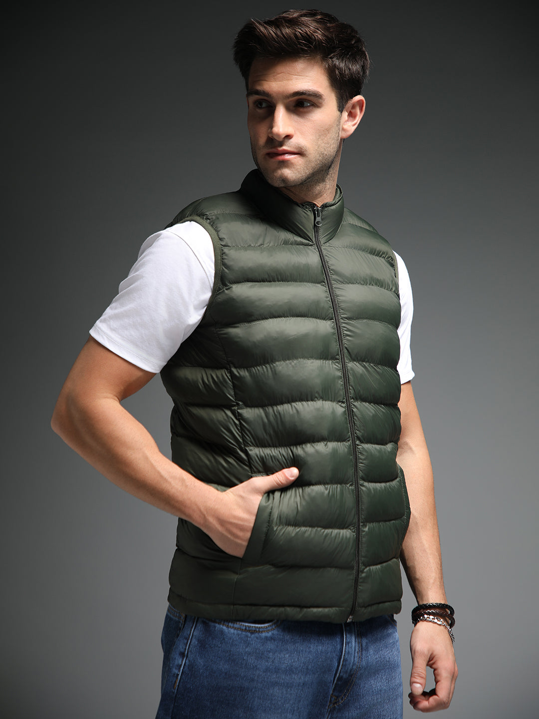 Mock Collar Sleeveless Puffer Jacket