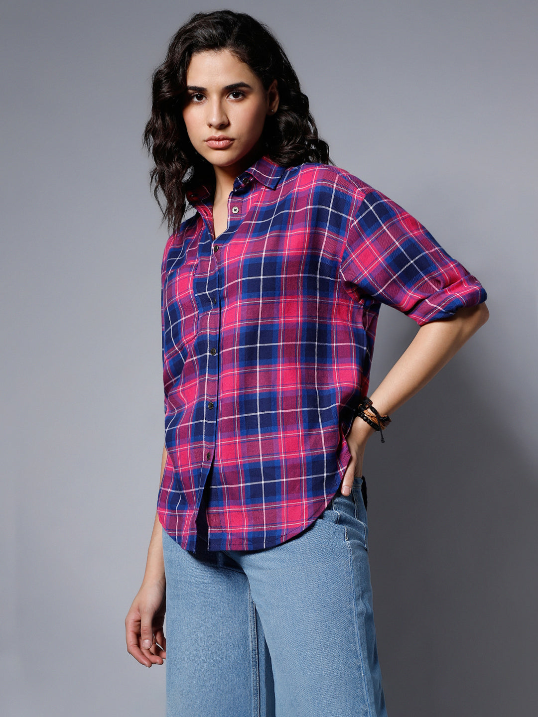 Classic Checked Spread Collar Boxy Fit Pure Cotton Casual Shirt