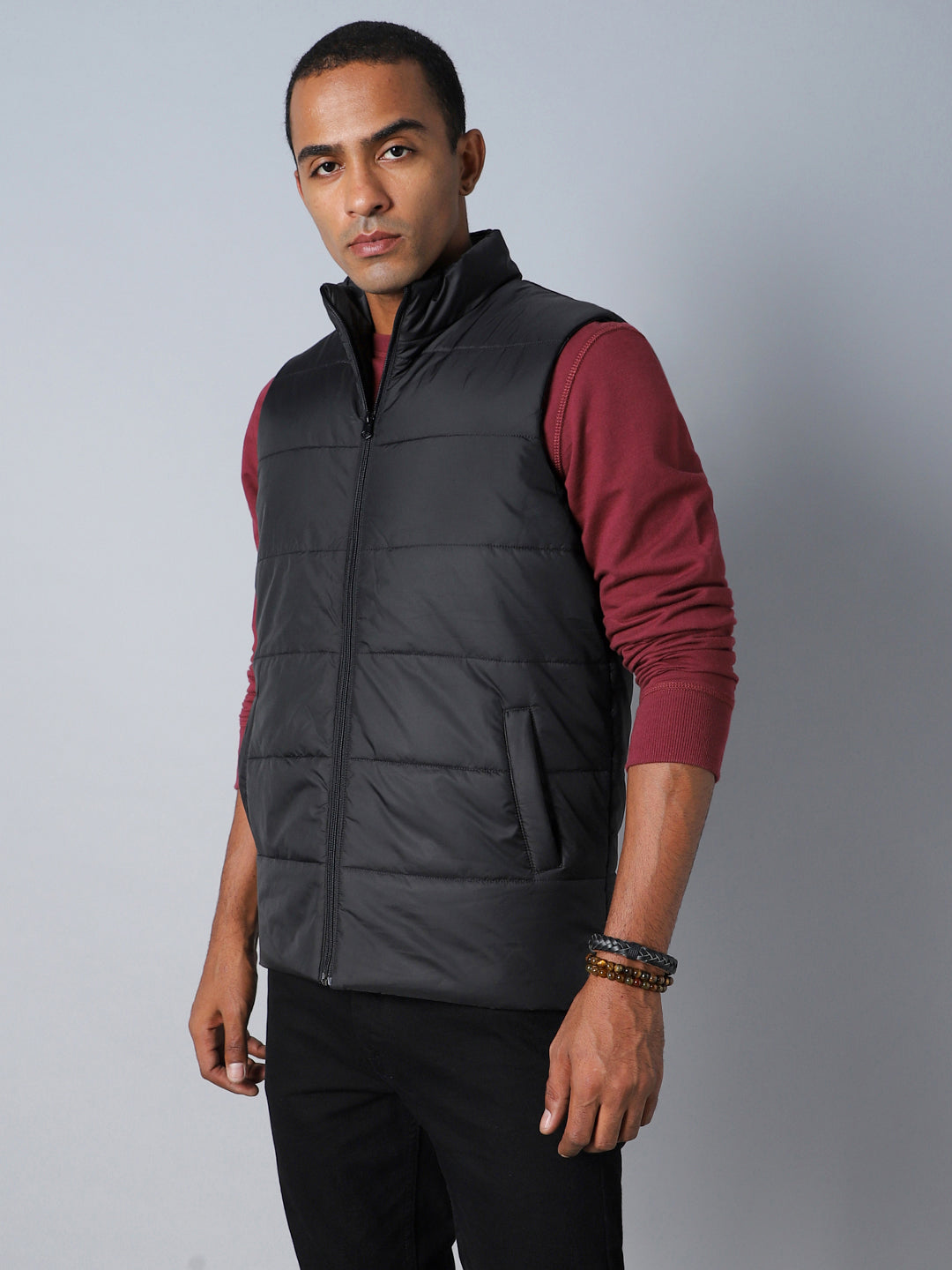 Mock Collar Sleeveless Padded Jacket