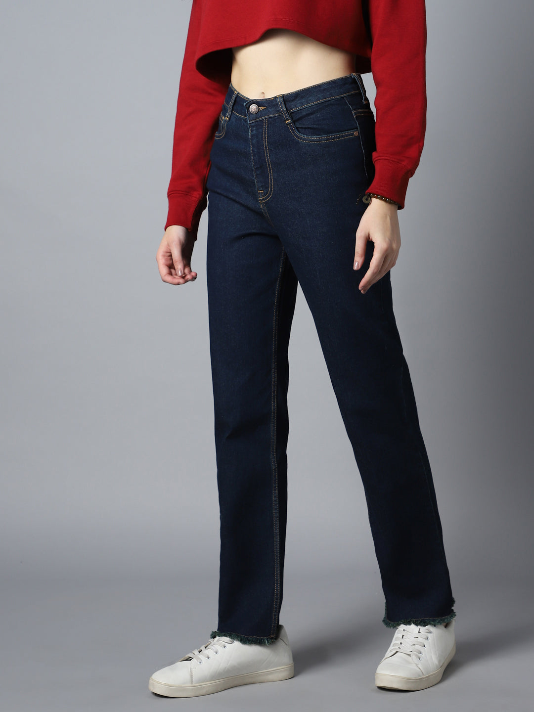 Women Straight Fit High-Rise Clean Look Stretchable Jeans