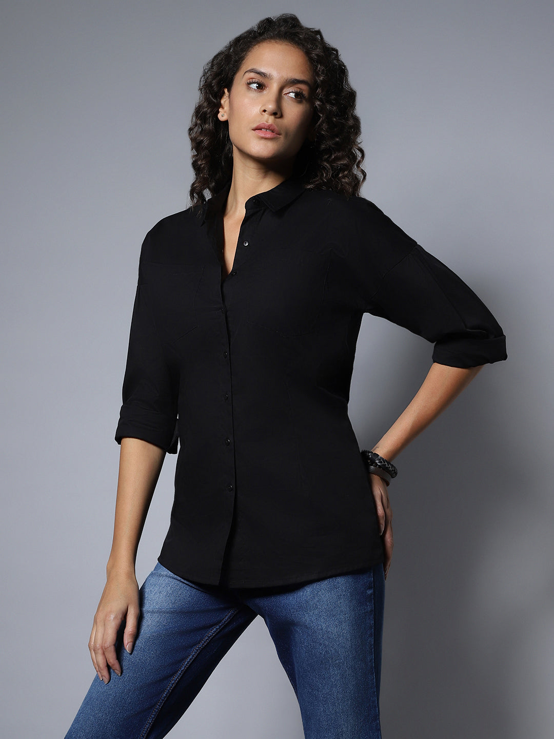 Cotton Spread Collar Long Sleeves Solid Regular Longline Shirts