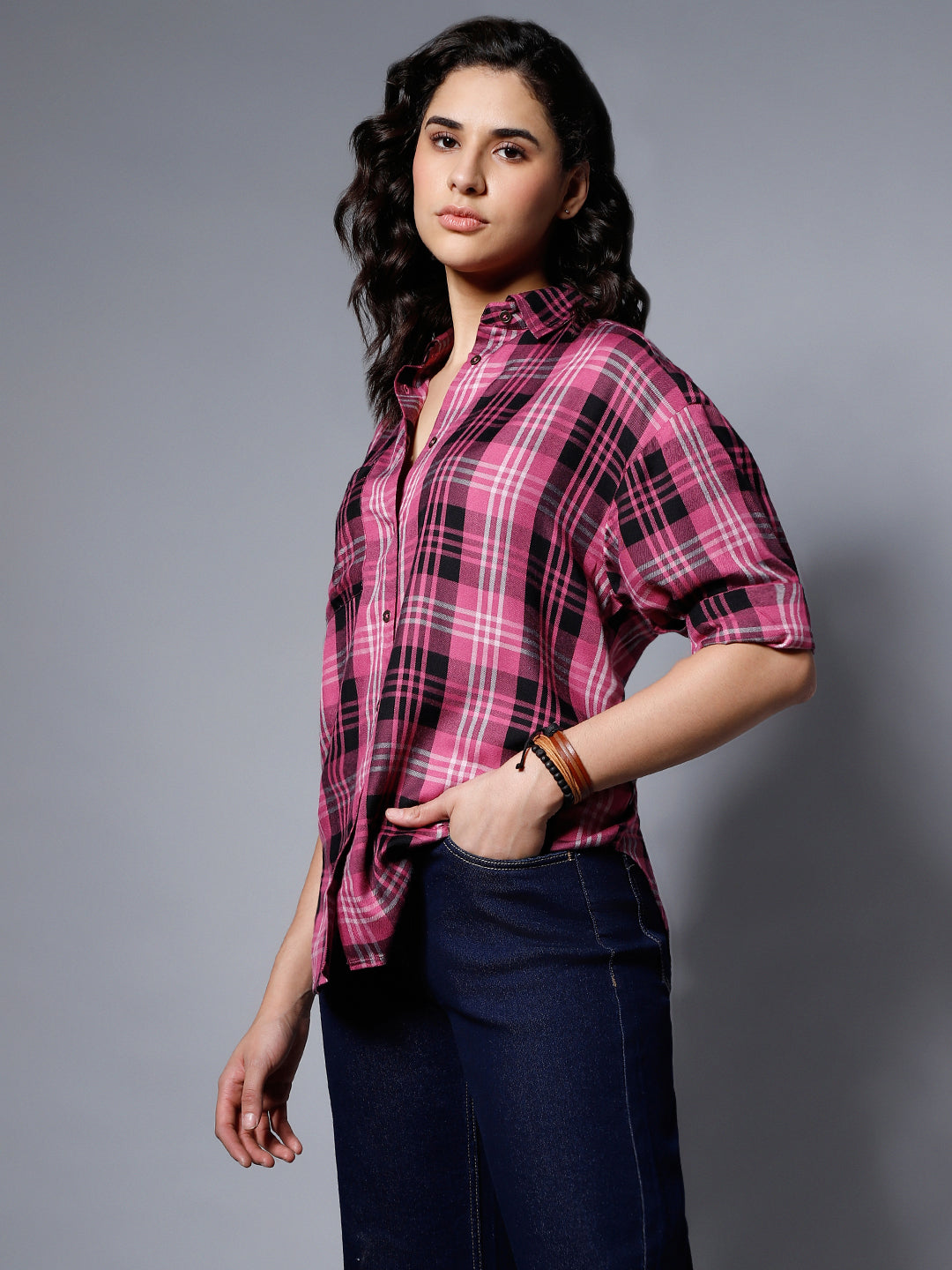 Classic Checked Spread Collar Boxy Fit Pure Cotton Casual Shirt