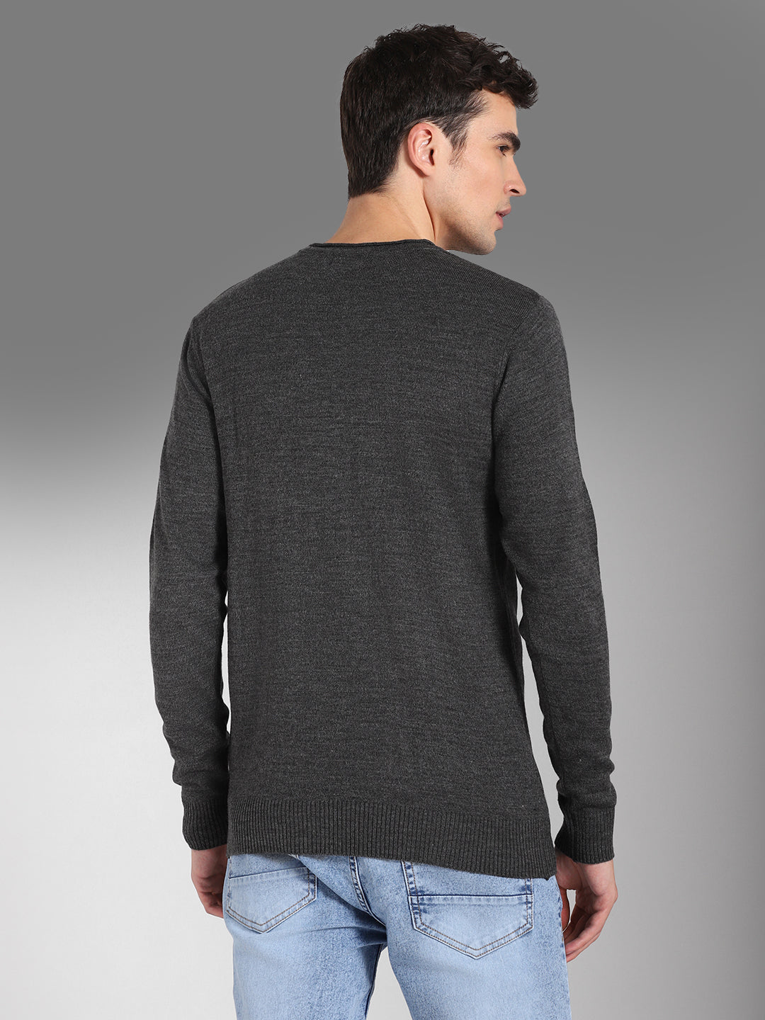 Round Neck Long Sleeves Acrylic Pullover Sweater