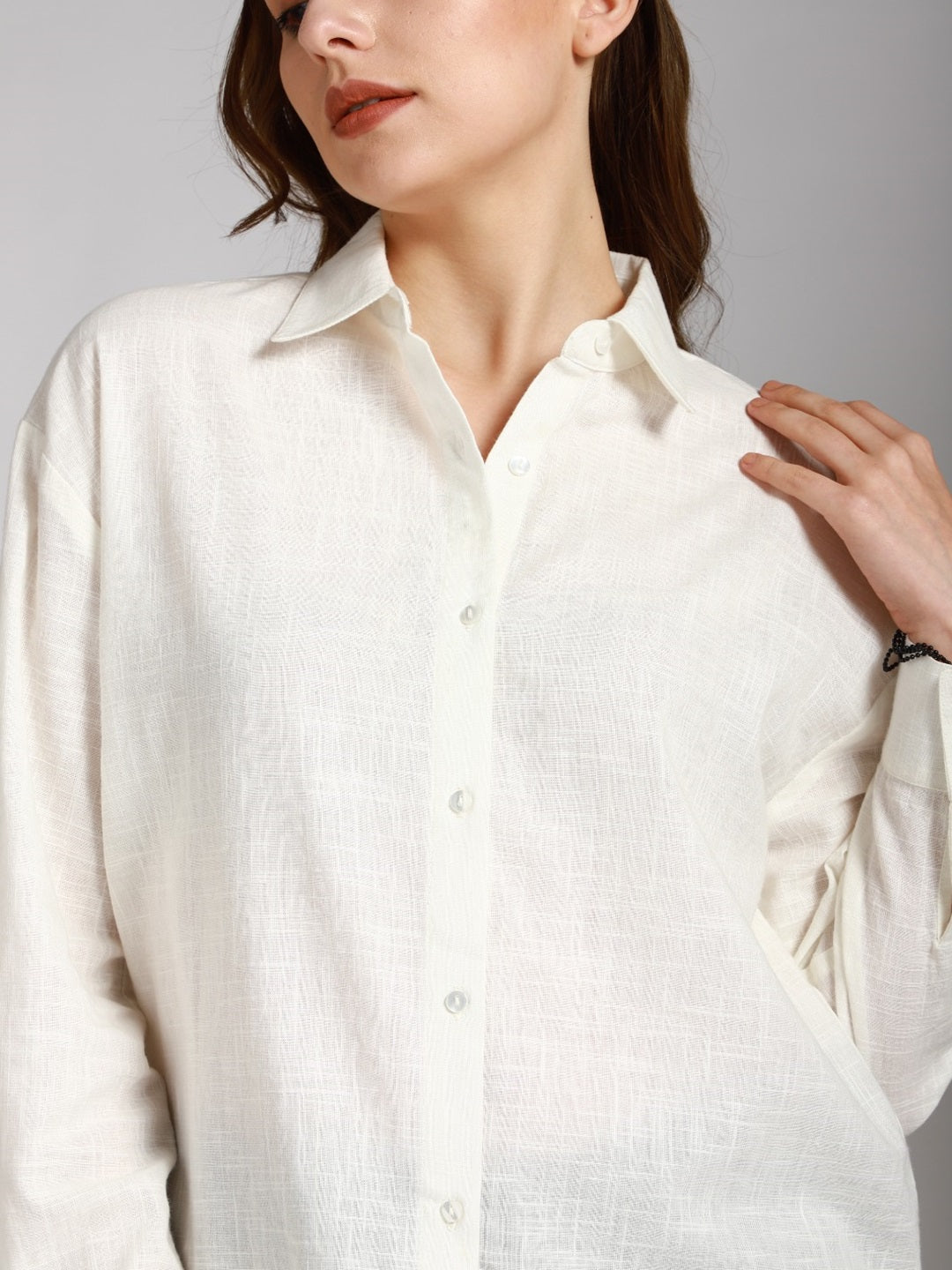 Classic Boxy Mandarin Collar Long Sleeves Cotton Casual Shirt