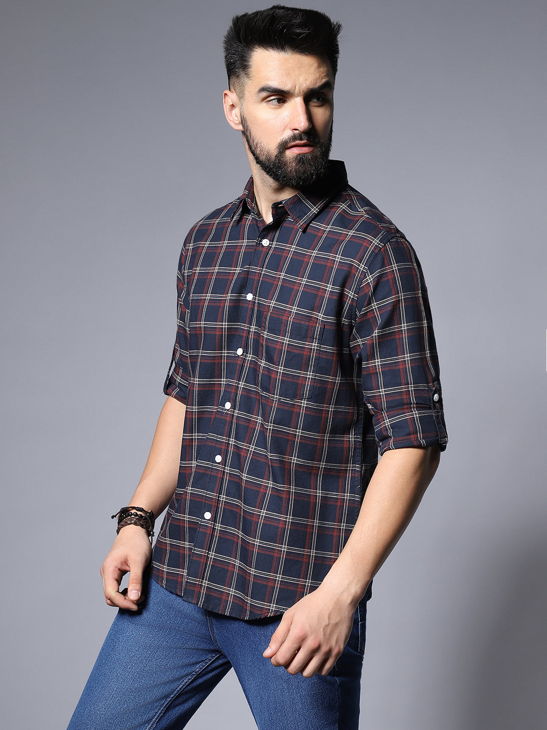 Men Classic Grid Tattersall Checked Casual Shirt