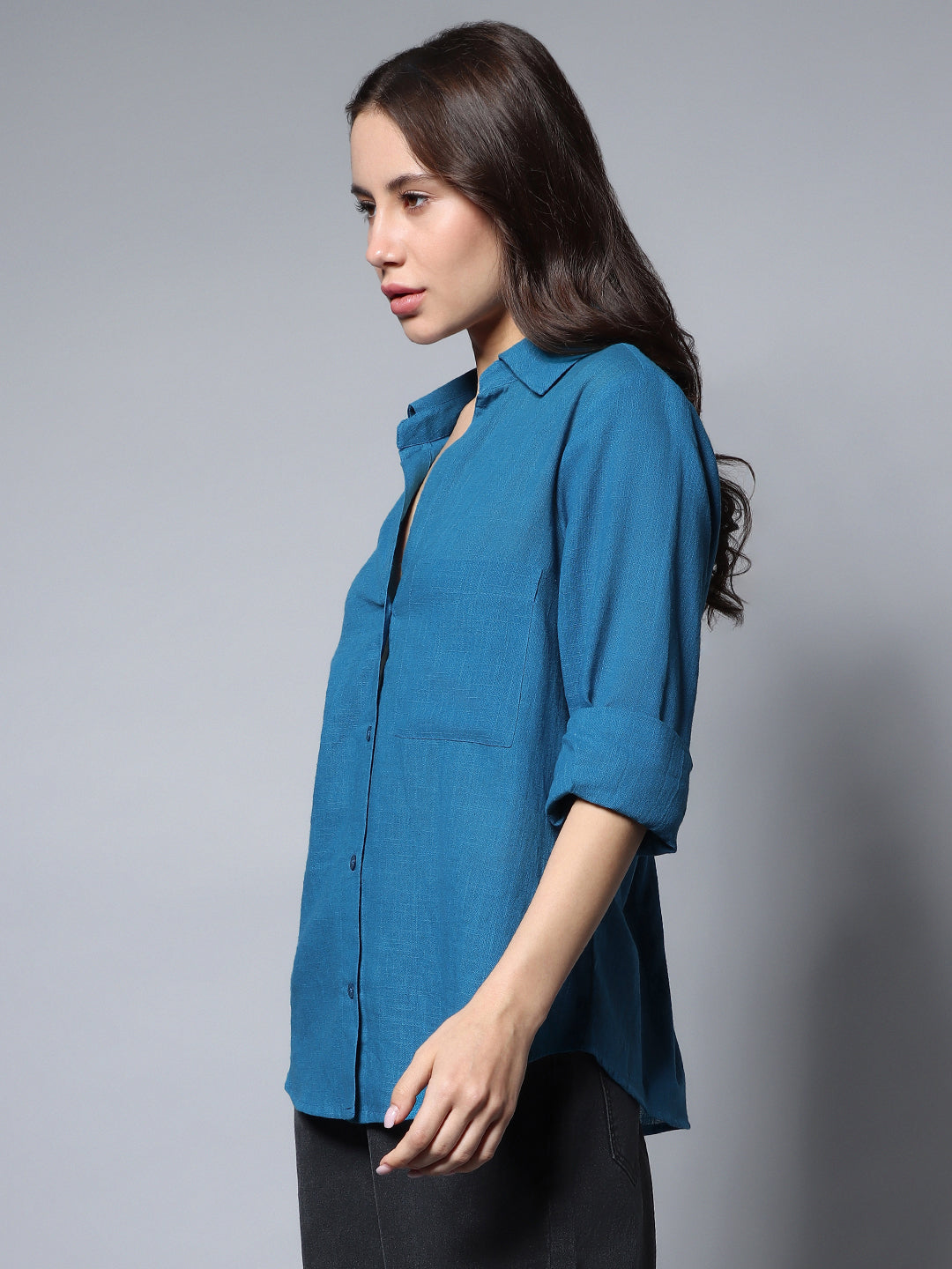 Solid Long Sleeves Oversized Casual Shirt