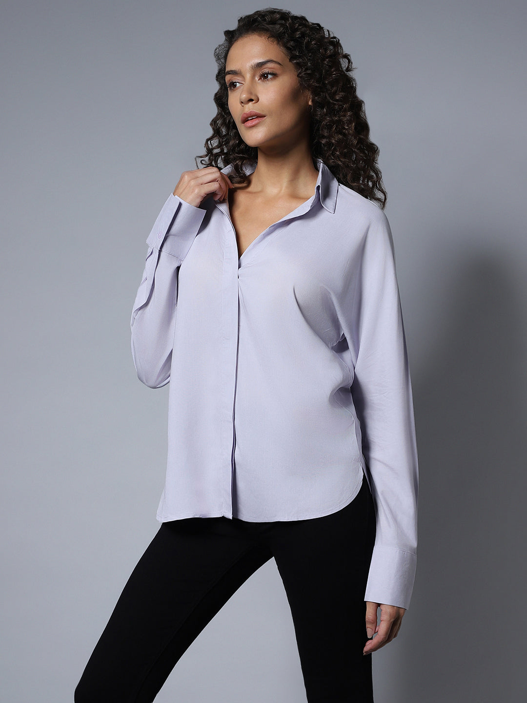 Spread Collar Long Sleeves Solid Regular Shirts