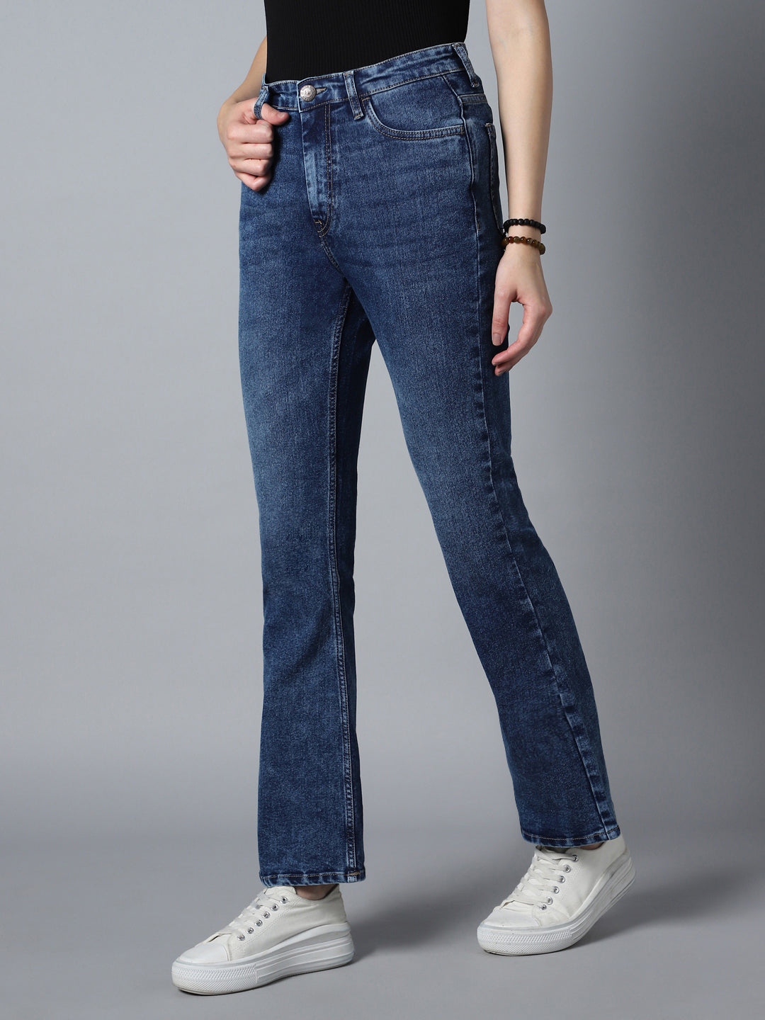 Women Bootcut High-Rise Clean Look Light Fade Stretchable Jeans