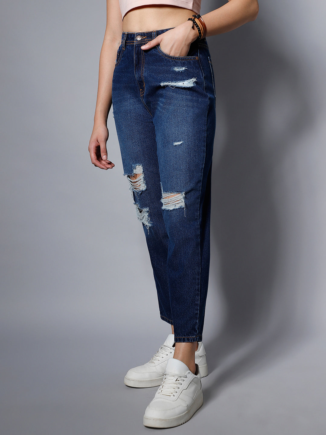 Women Blue High-Rise Highly Distressed Light Fade Jeans