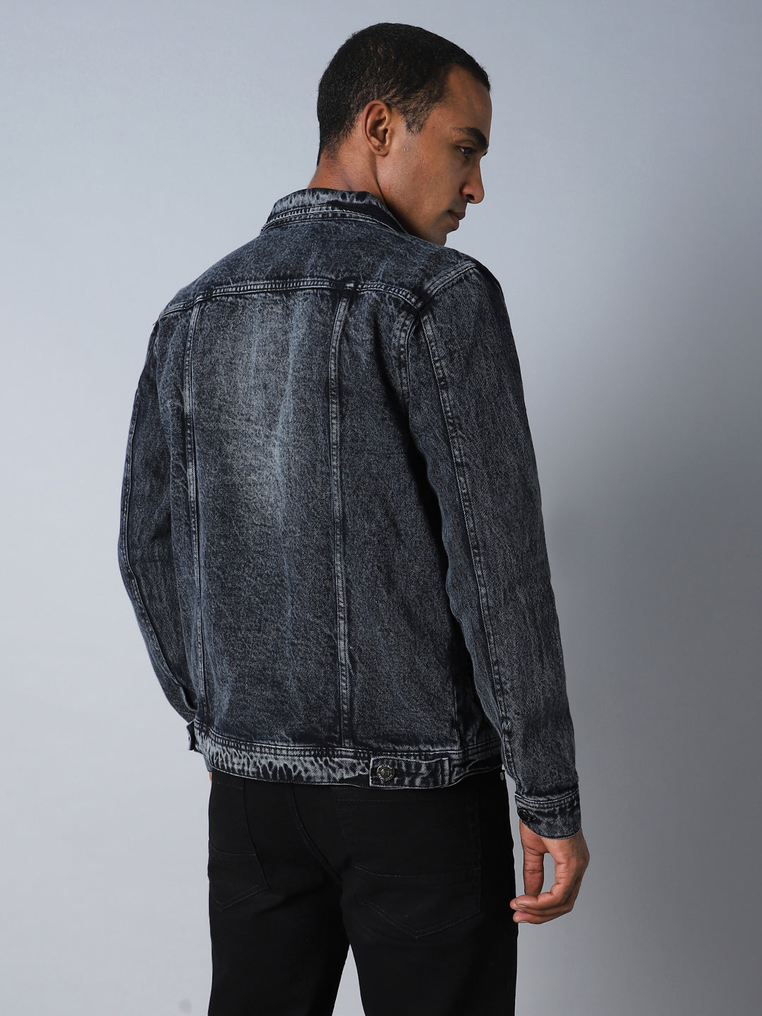 Washed Spread Collar Long Sleeves Denim Jacket