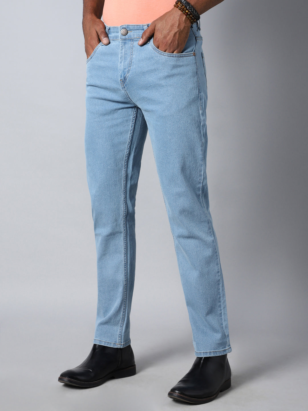 Men Blue Straight Fit Low Distress Stretchable Jeans