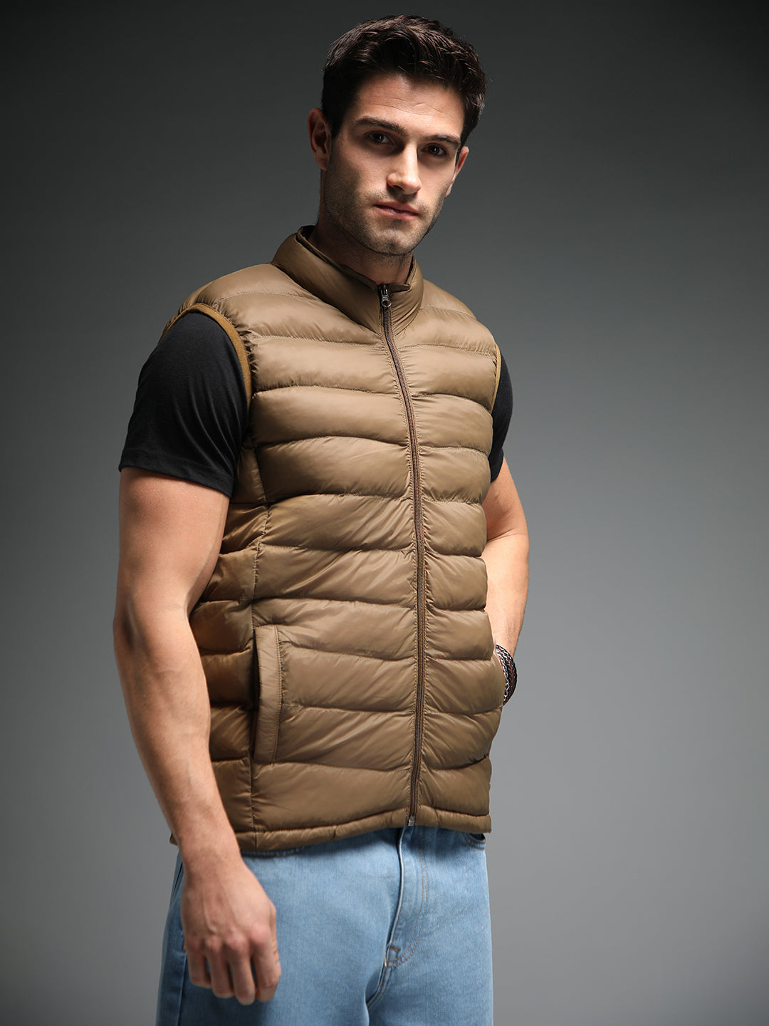 Mock Collar Sleeveless Puffer Jacket