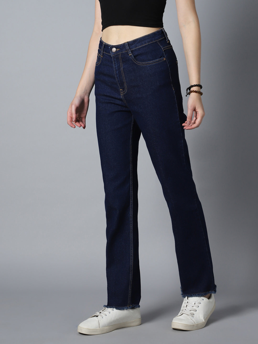 Women Straight Fit High-Rise Clean Look Stretchable Jeans