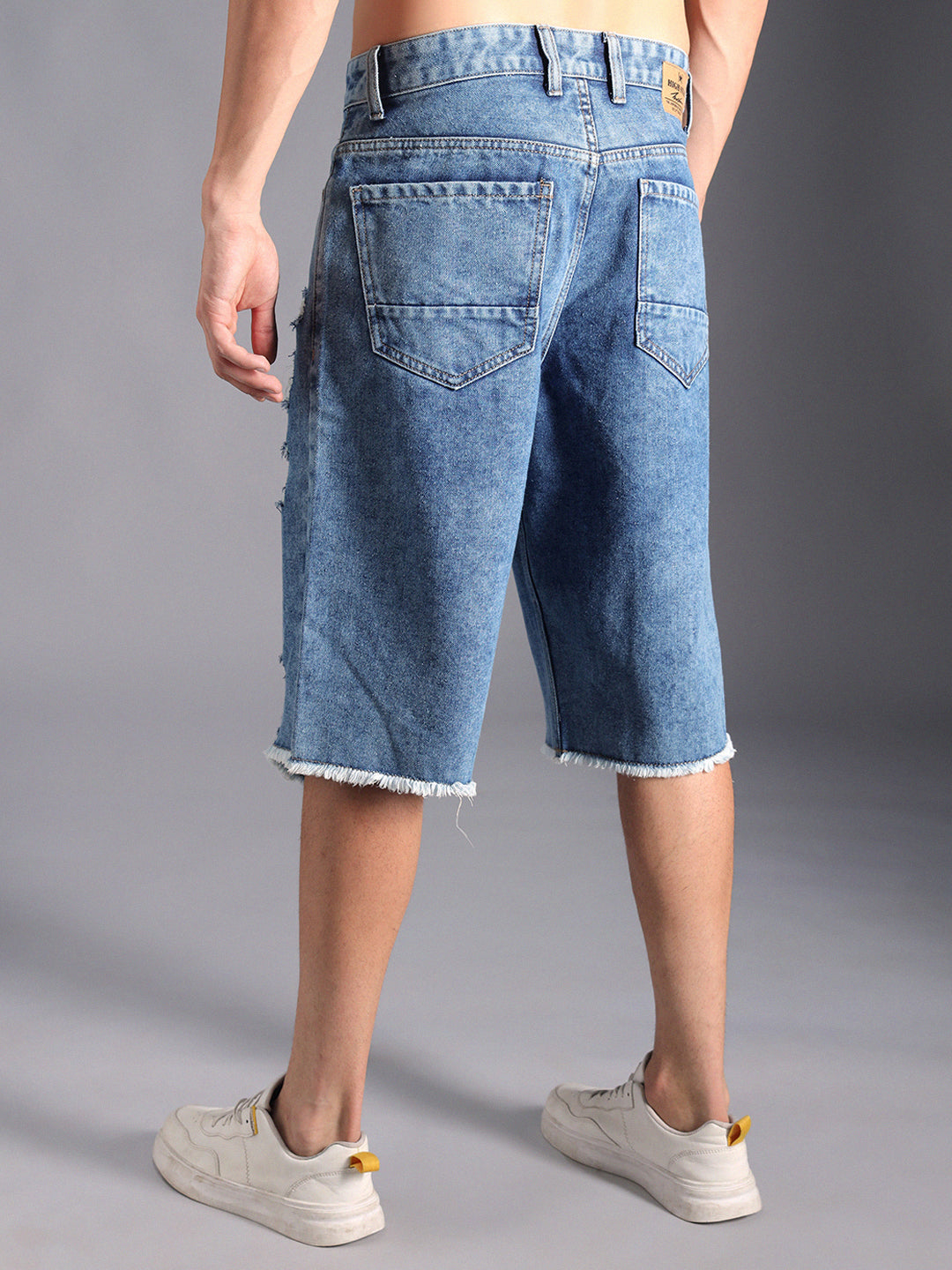 Men Washed Distresed Pure Cotton Denim Shorts