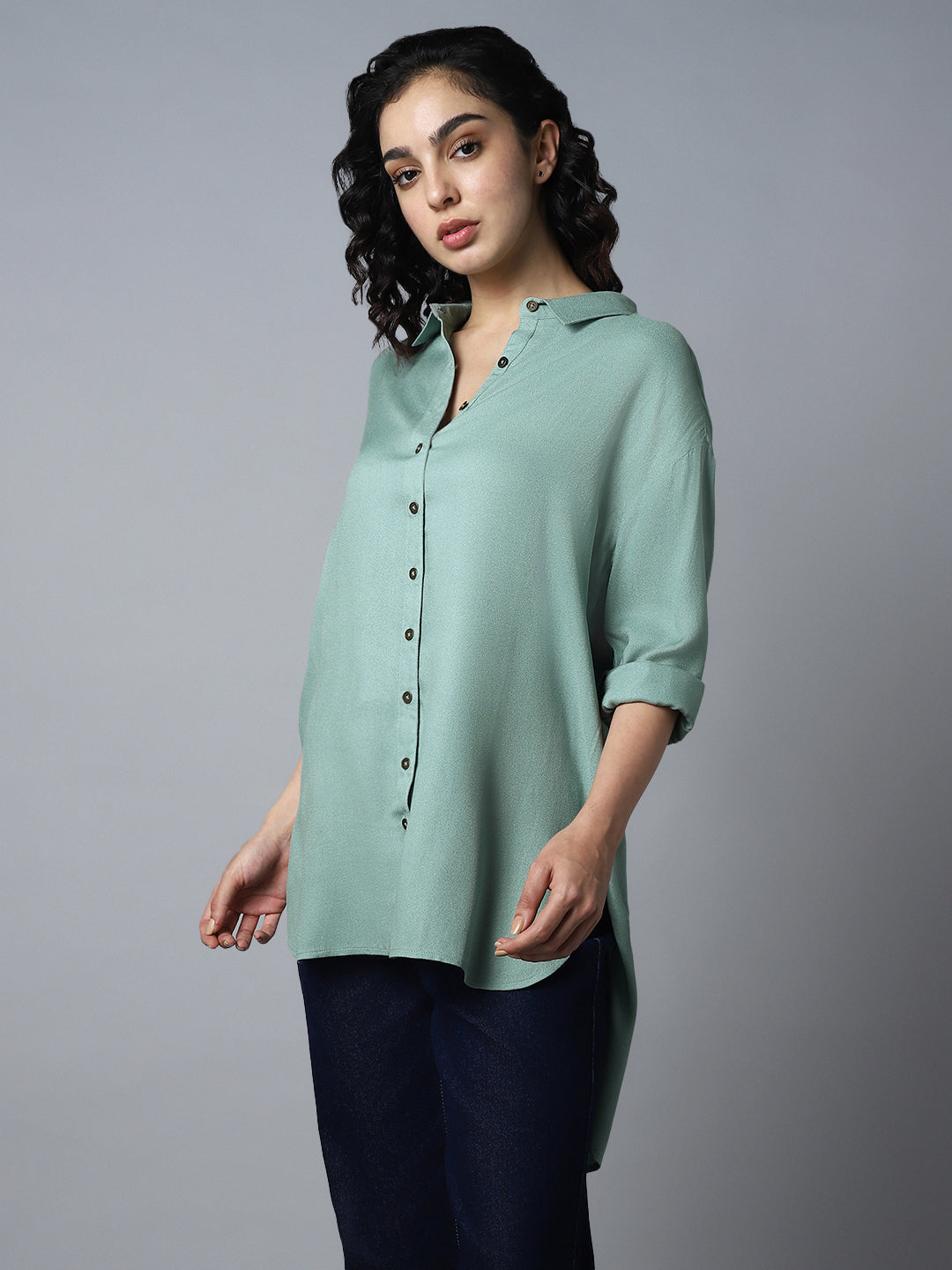 Classic Oversized Spread Collar Long Sleeves Casual Shirt