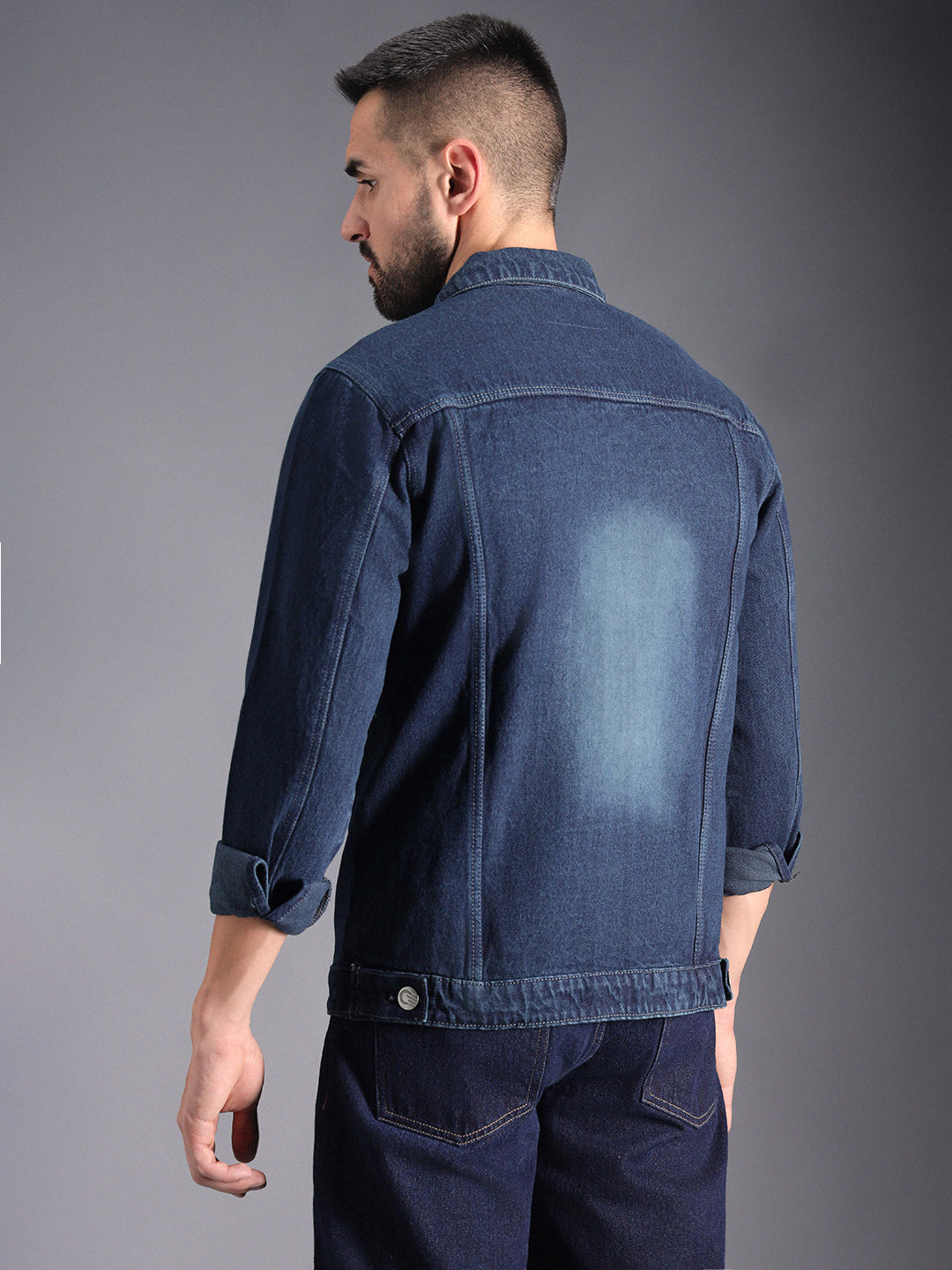 Washed Spread Collar Long Sleeves Denim Jacket