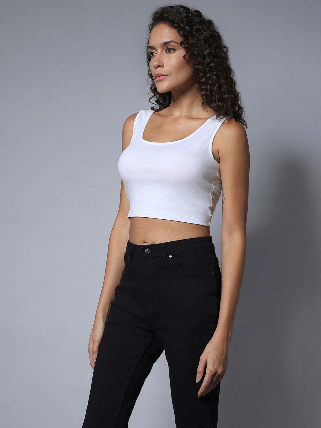 Round Neck Short Sleeves Solid Crop Top