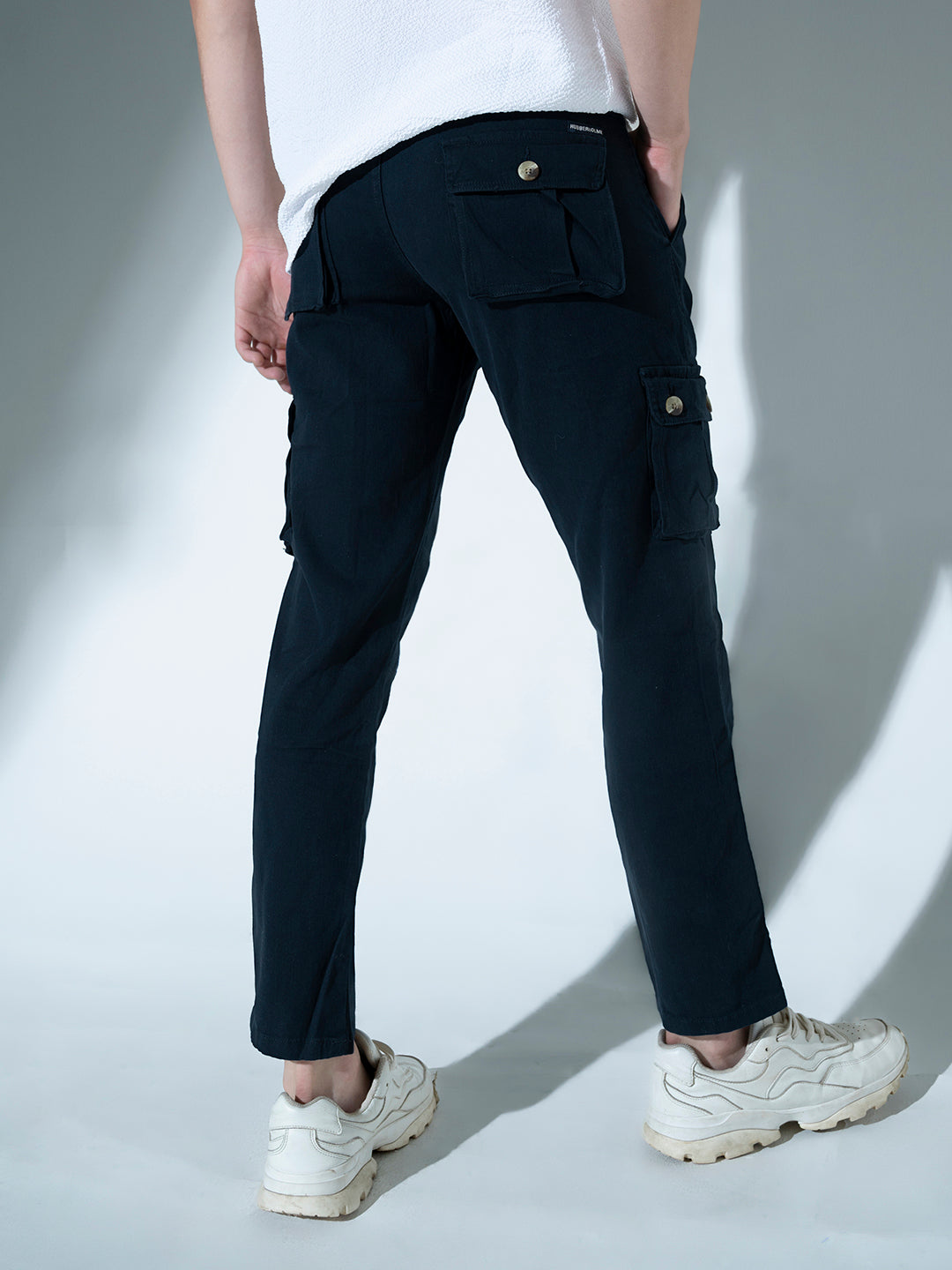 Hubberholme Men Navy Slim Fit Cargo Trousers