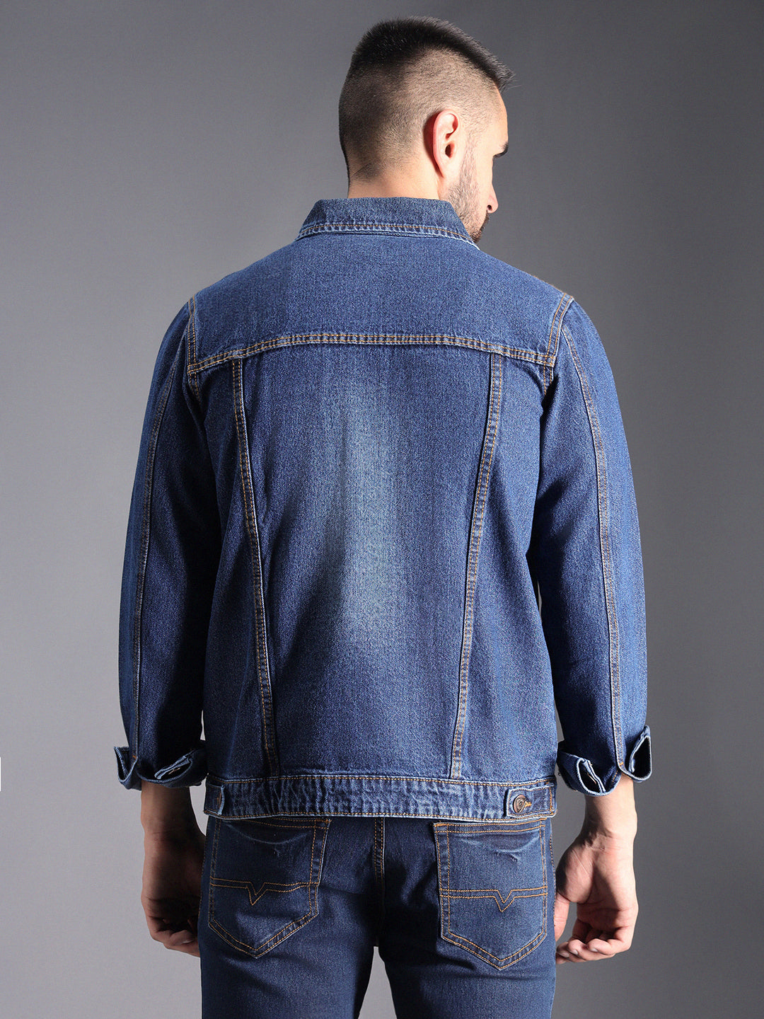 Washed Spread Collar Long Sleeves Denim Jacket