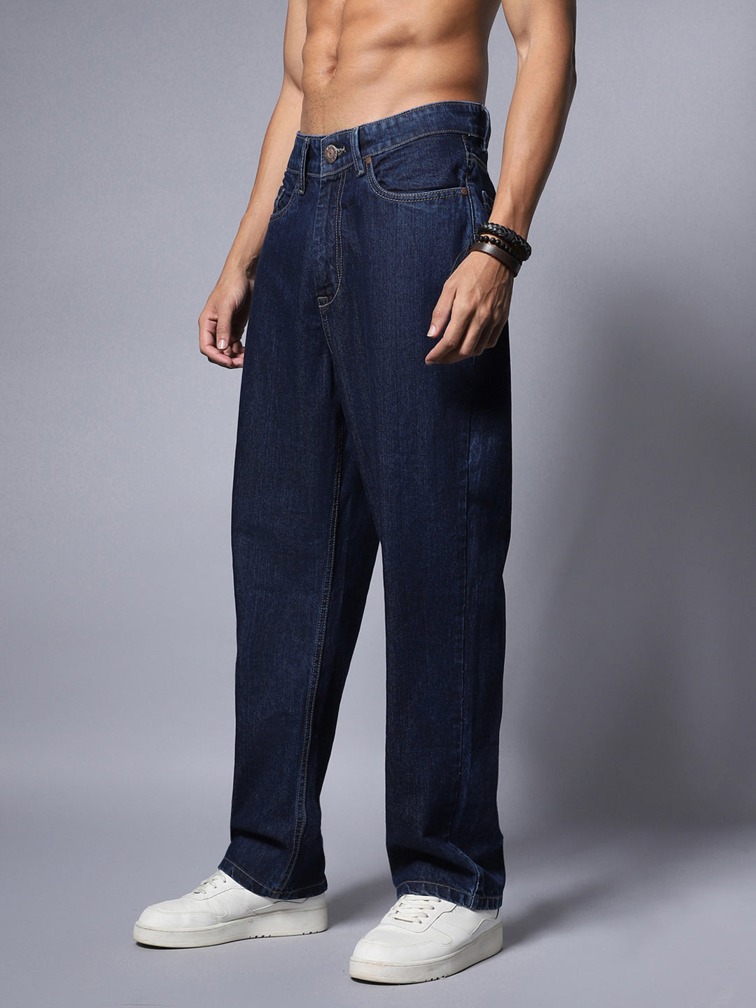 Pure Cotton Loose Wide Leg Mid Rise Jeans