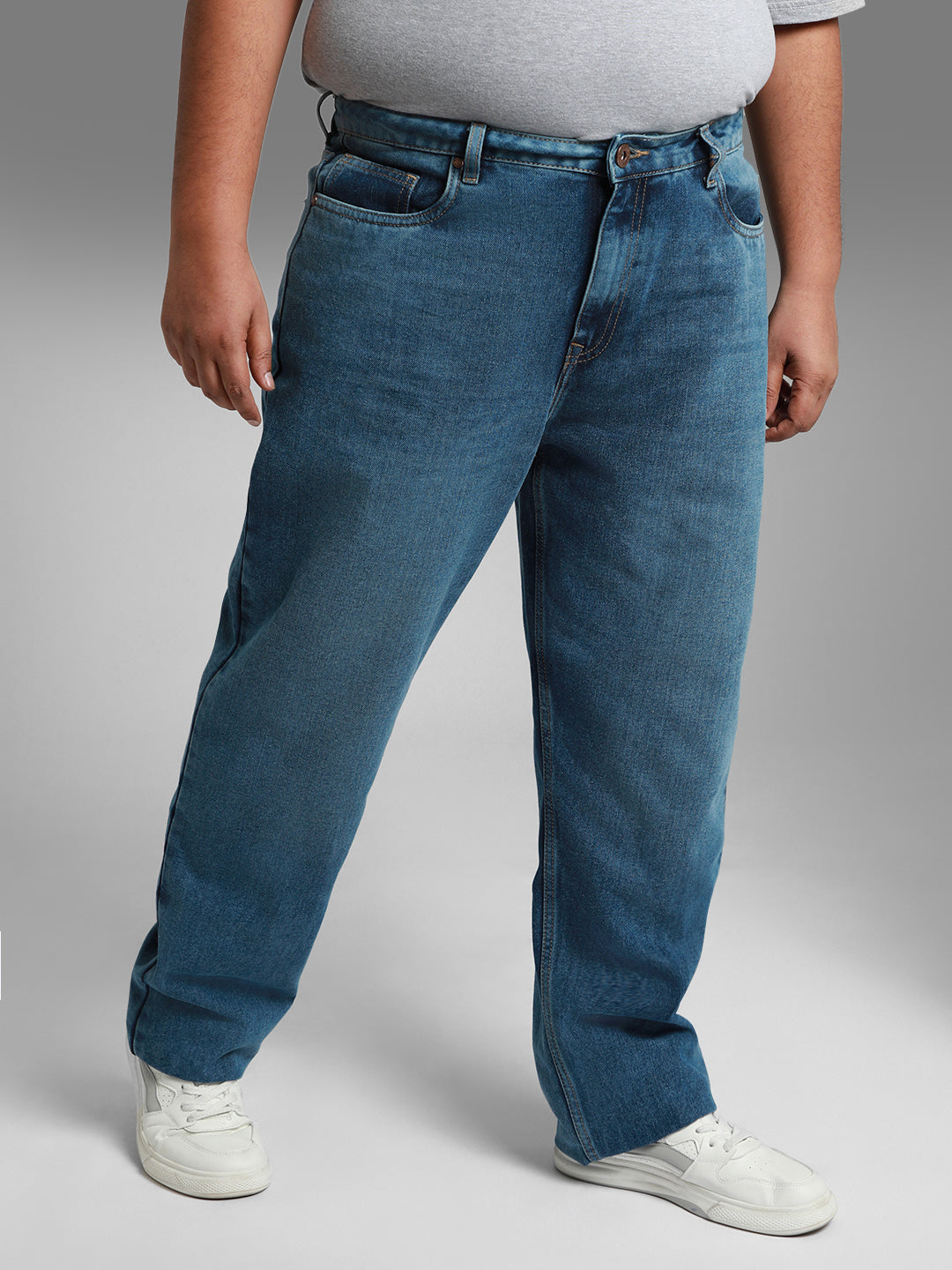 Men Plus Size Straight Fit Light Fade Pure Cotton Jeans