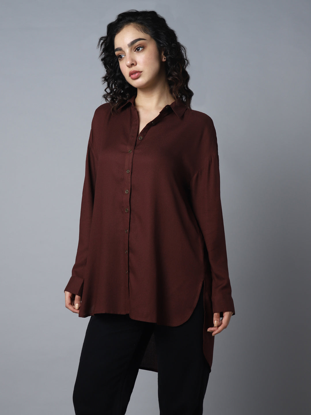 Classic Oversized Spread Collar Long Sleeves Casual Shirt