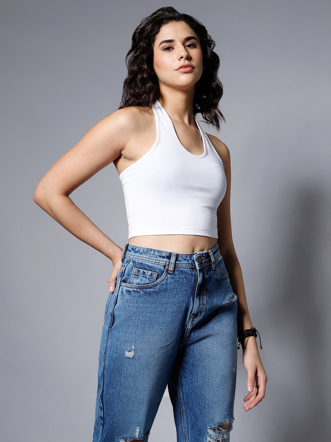 Halter Neck Fitted Crop Top