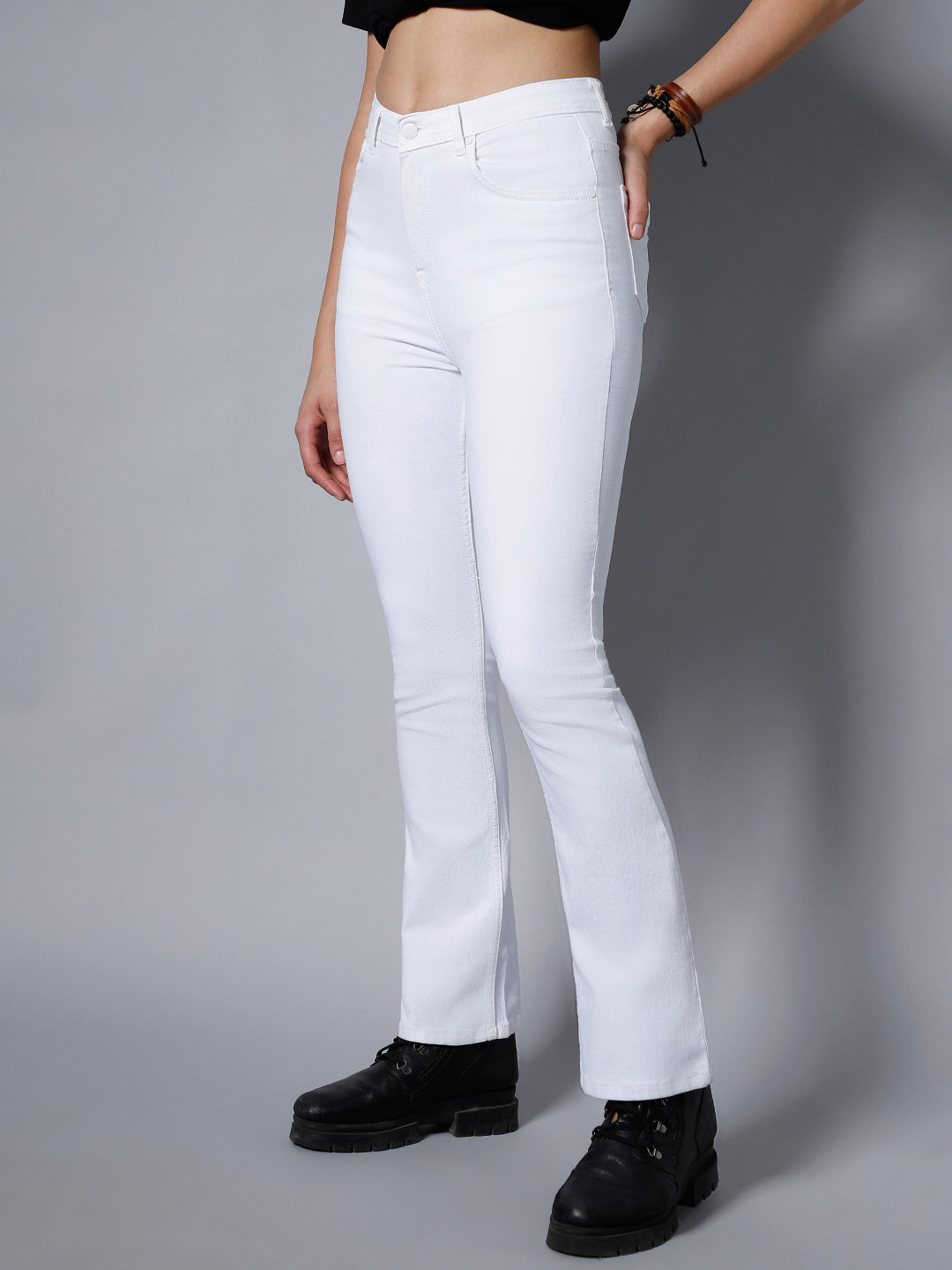 Women White Bootcut High-Rise Clean Look Stretchable Jeans