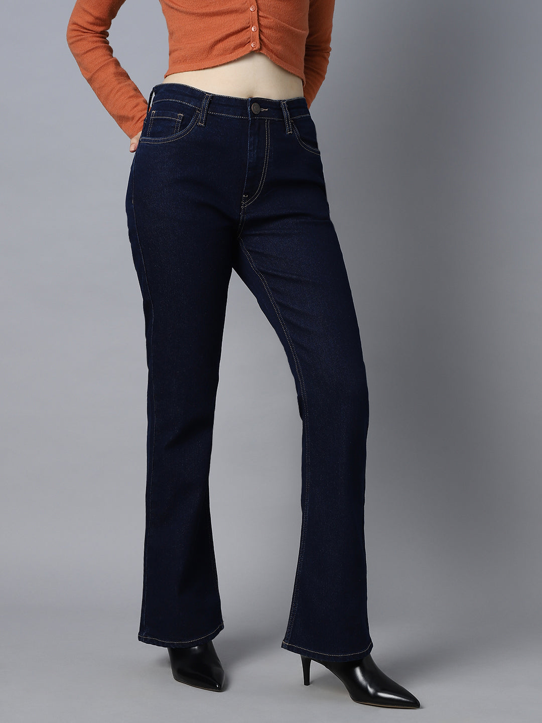 Women Bootcut High-Rise Clean Look Stretchable Jeans