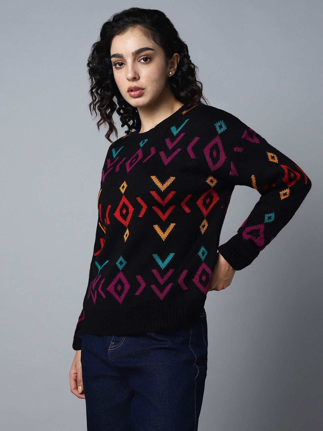 Geometric Printed Pullover Sweater