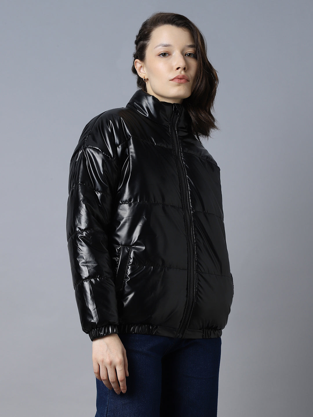 Mock Collar Long Sleeves Puffer Jacket