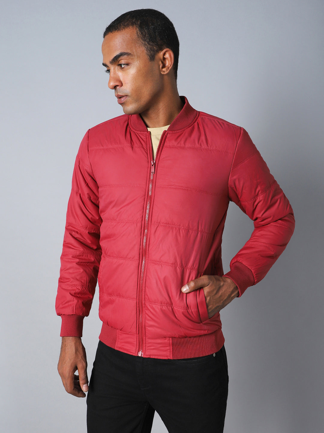 Men Maroon Outdoor Bomber Jacket