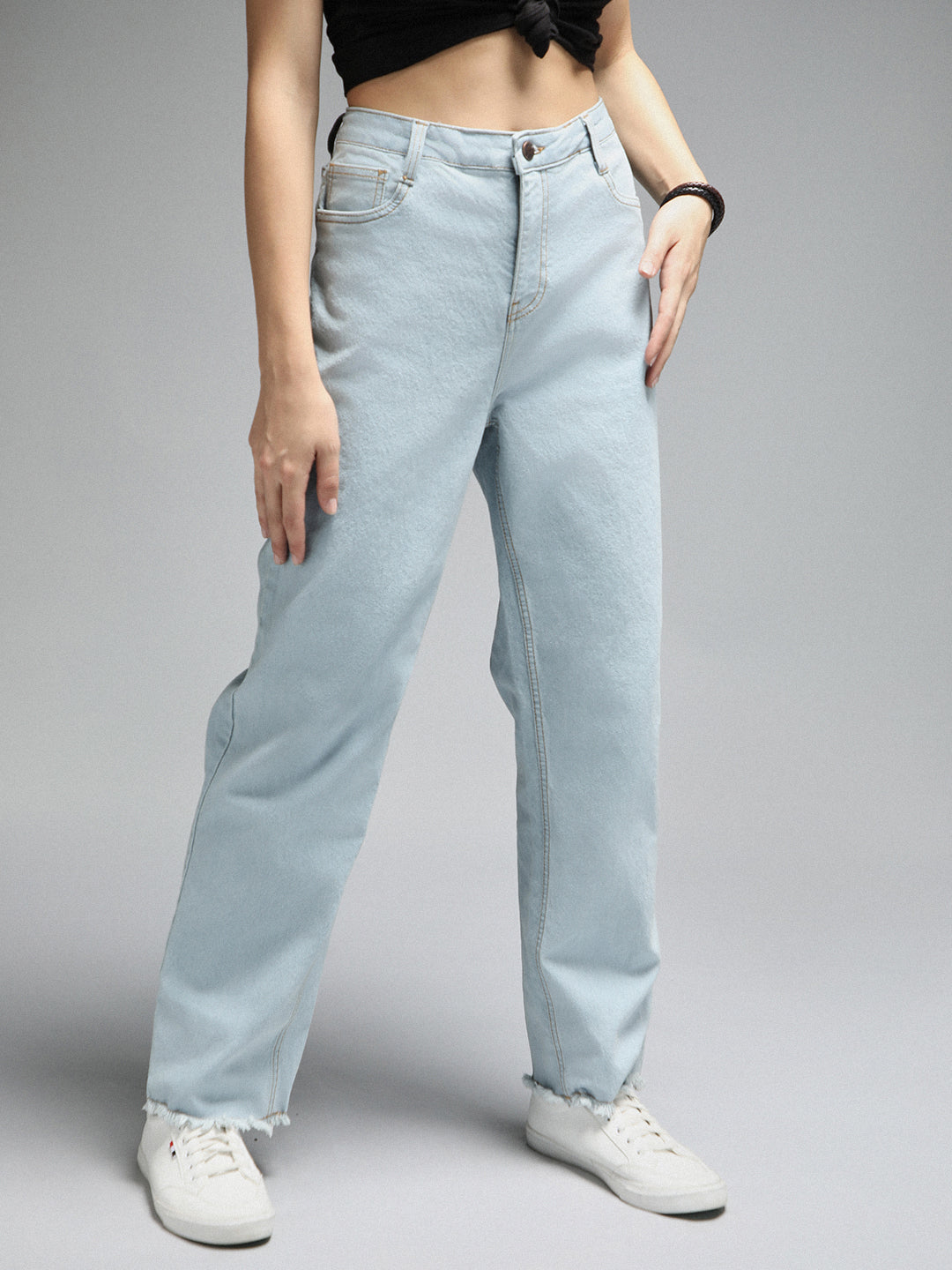 Women Straight Fit High-Rise Clean Look Stretchable Jeans